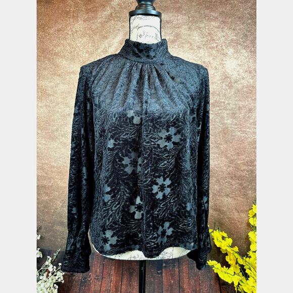 1. State High Neck Open Back Long Sleeve Blouse Rich Black M - Picture 7 of 16